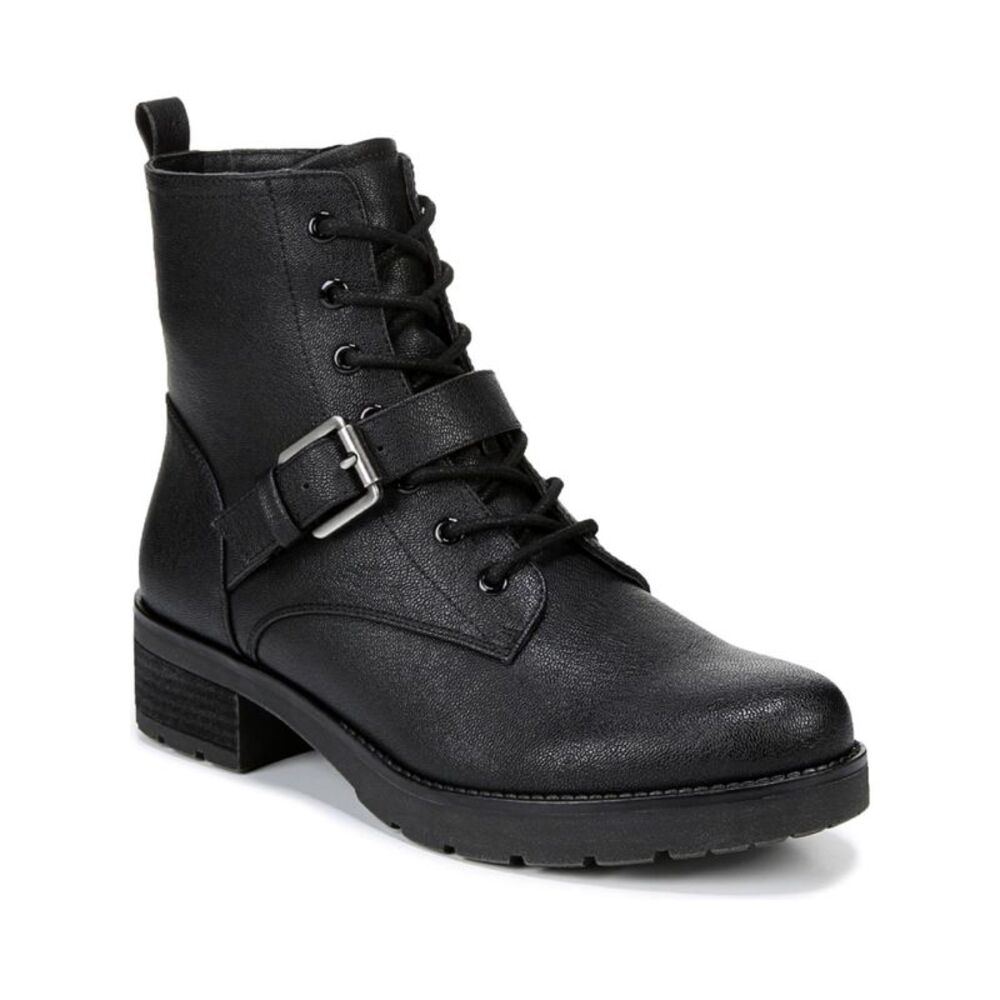SOUL BY NATURALIZER Womens Black Back Up Toe Block Heel Combat Boots 7.5 M